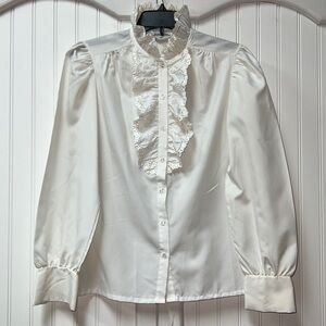 70s Victorian Ruffle Blouse Shirt M L Vintage Goth Witch